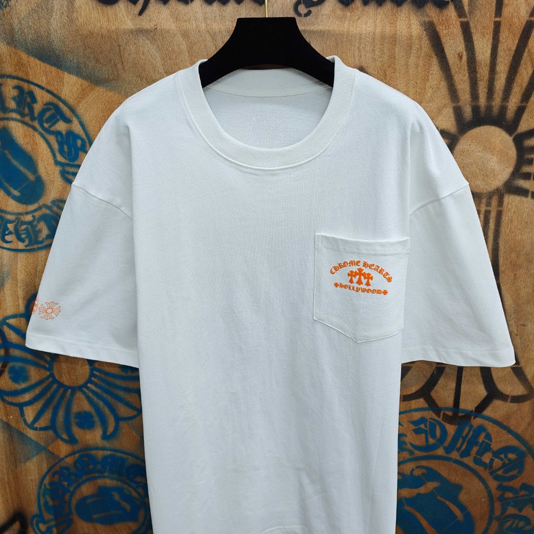 Chrome Hearts 克罗心 橙色十字架梵文印花圆领短袖 T恤 白色 黑色 A0