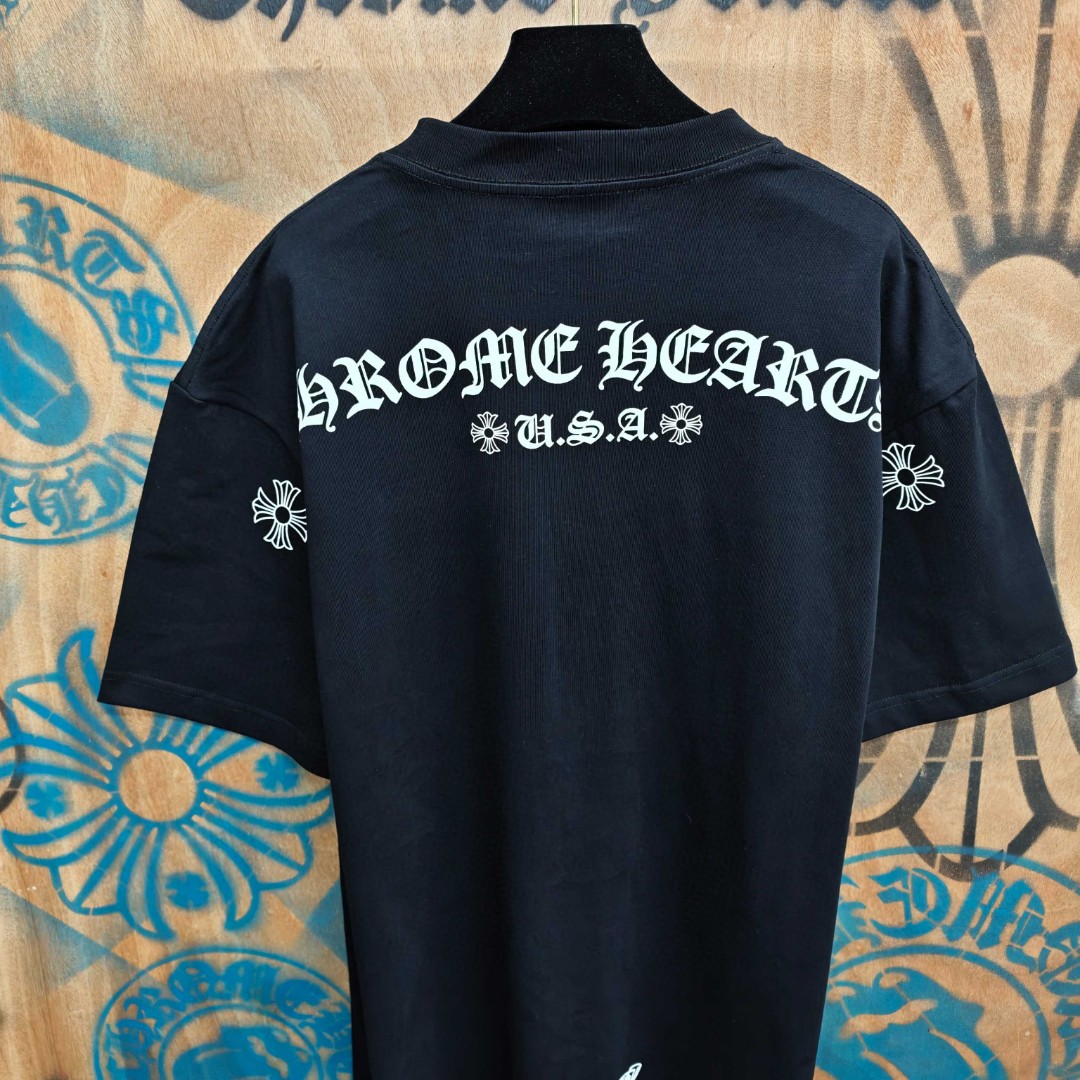 Chrome Hearts 克罗心 口袋马蹄梵文印花圆领短袖 T恤 白色 黑色 A0