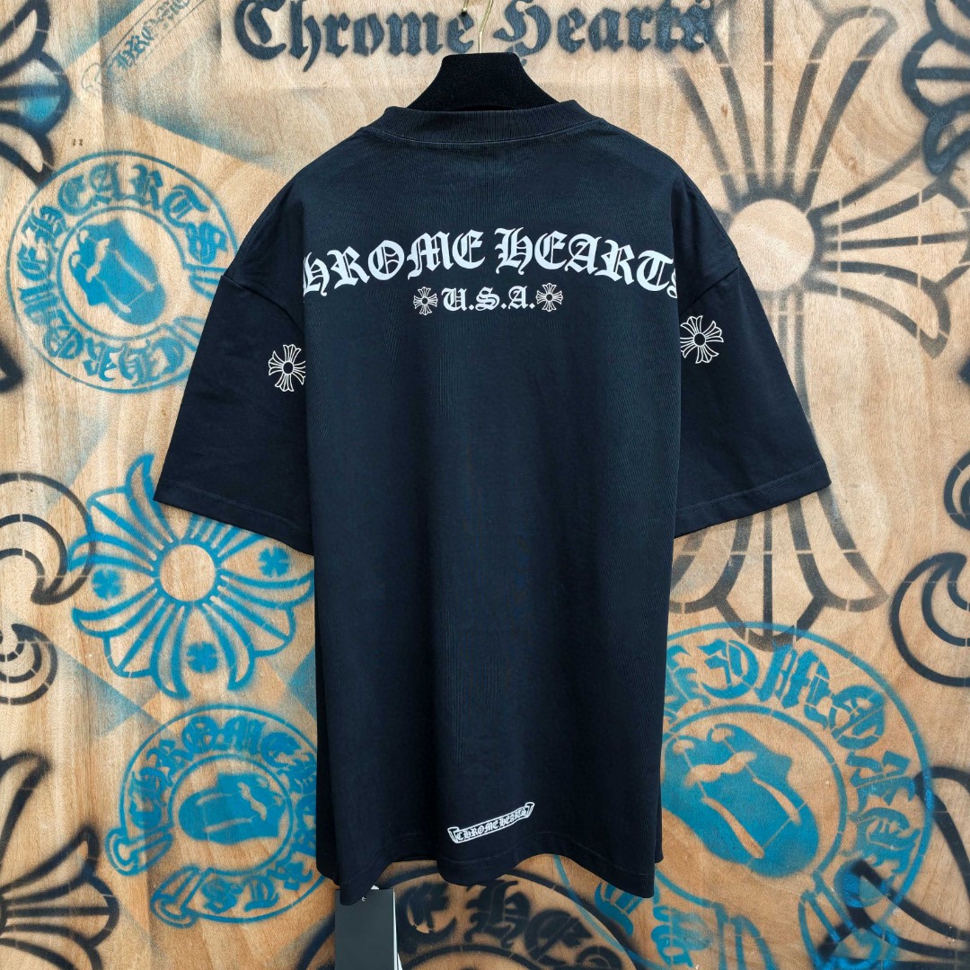 Chrome Hearts 克罗心 口袋马蹄梵文印花圆领短袖 T恤 白色 黑色 A0