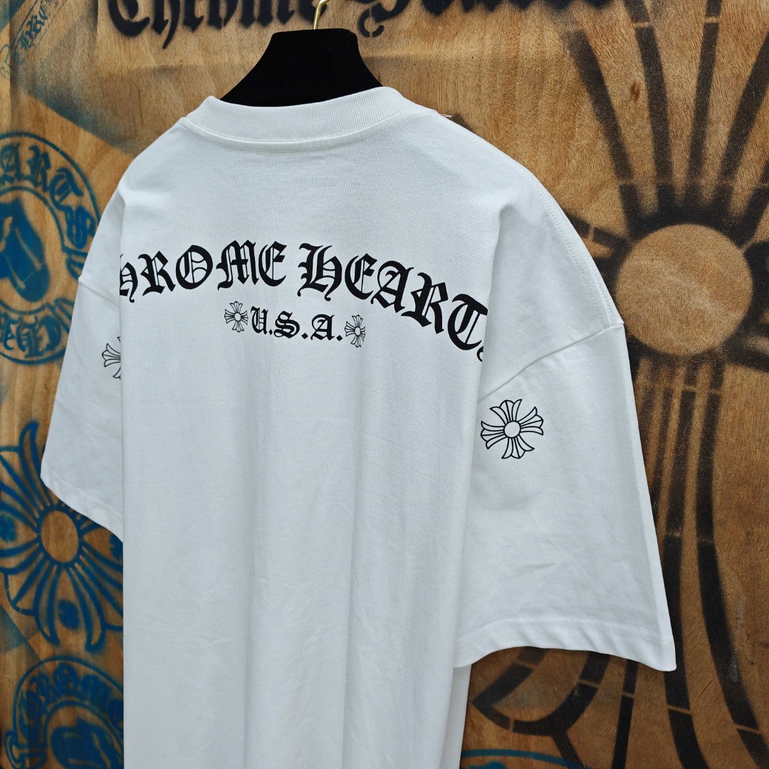 Chrome Hearts 克罗心 口袋马蹄梵文印花圆领短袖 T恤 白色 黑色 A0