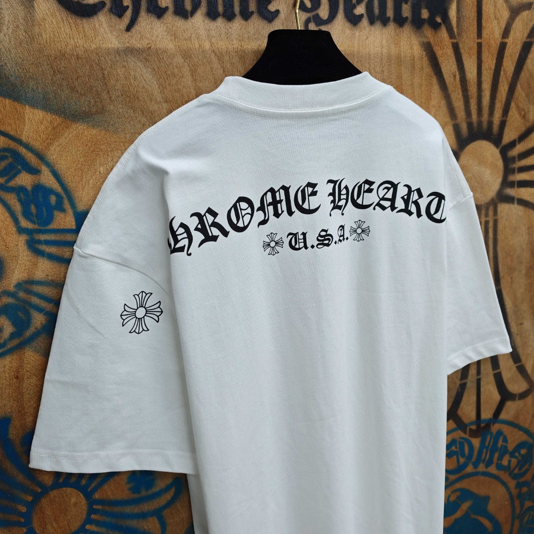 Chrome Hearts 克罗心 口袋马蹄梵文印花圆领短袖 T恤 白色 黑色 A0