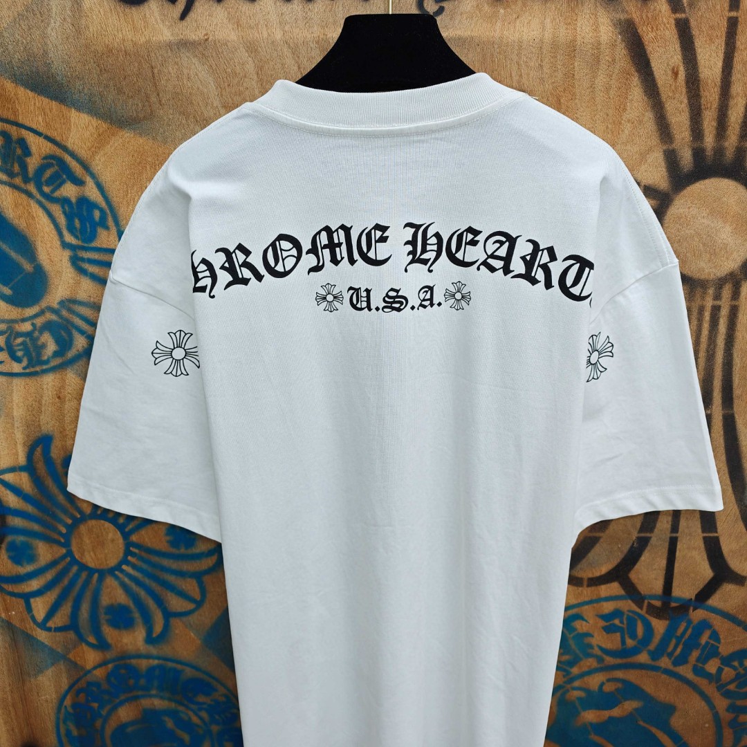 Chrome Hearts 克罗心 口袋马蹄梵文印花圆领短袖 T恤 白色 黑色 A0