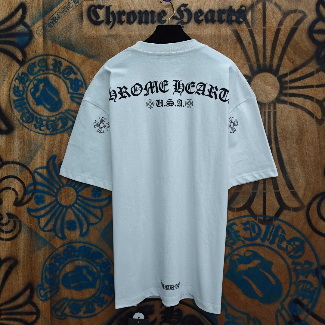 Chrome Hearts 克罗心 口袋马蹄梵文印花圆领短袖 T恤 白色 黑色 A0
