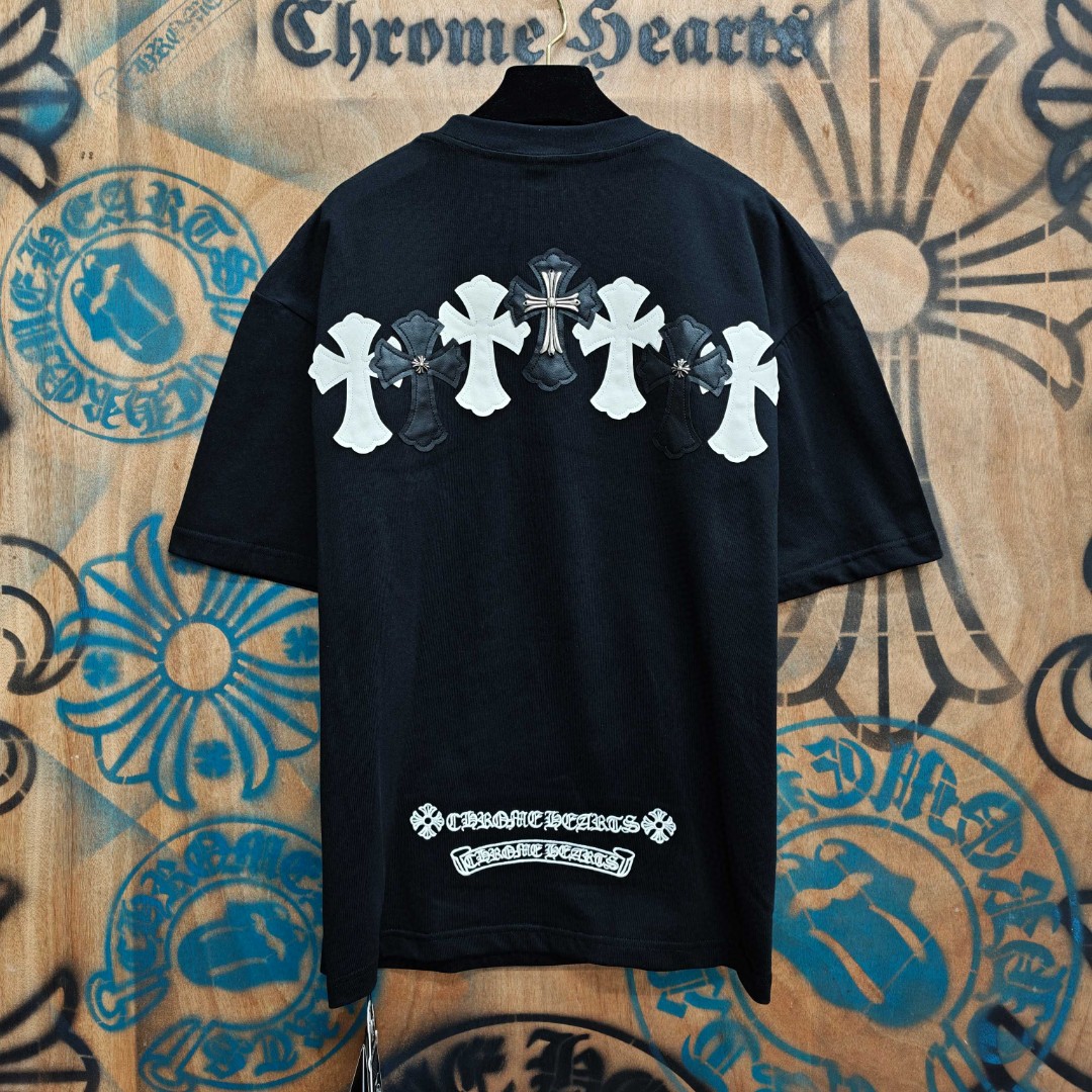 Chrome Hearts 克罗心 十字架绣花圆领短袖 T恤 白色 黑色 A0
