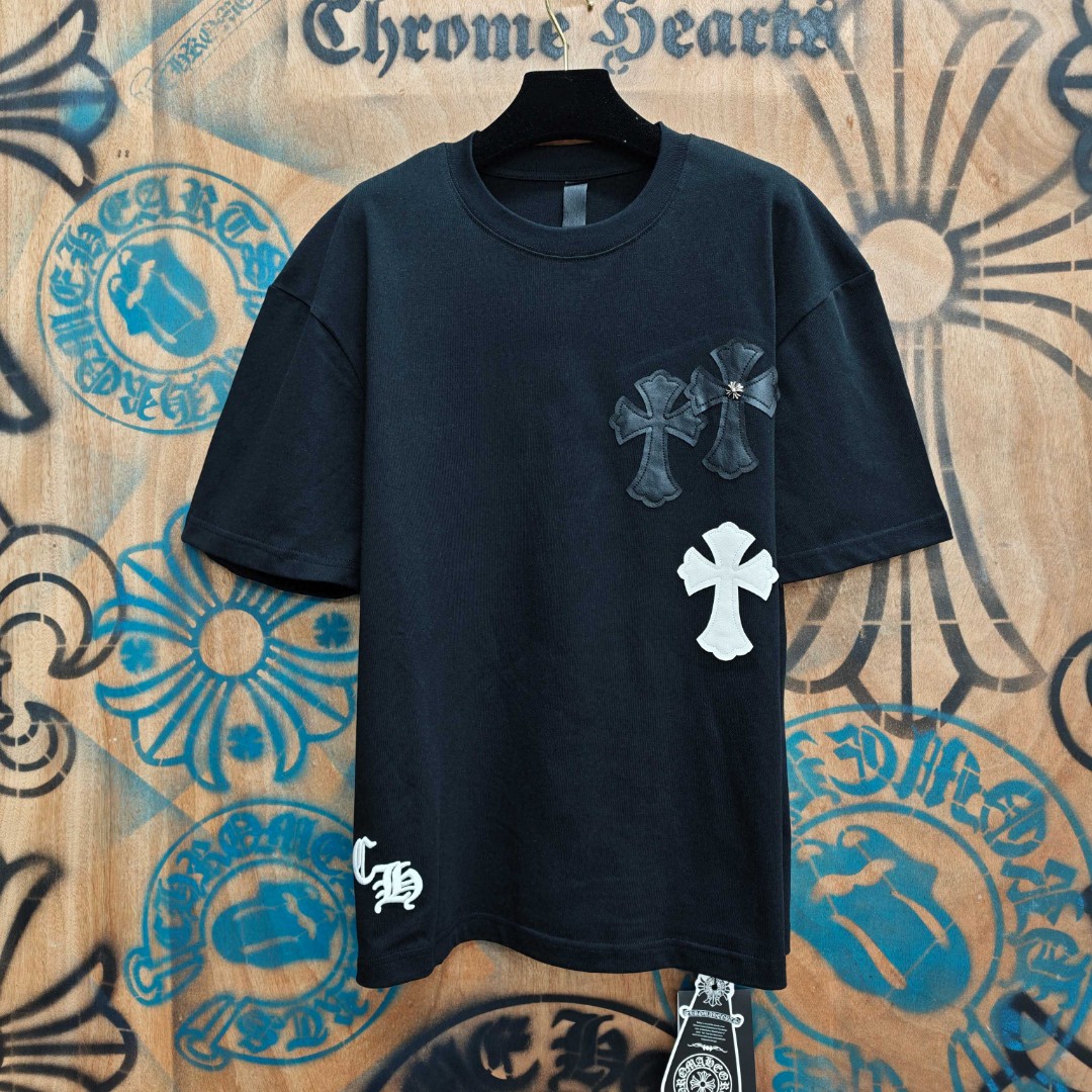 Chrome Hearts 克罗心 十字架绣花圆领短袖 T恤 白色 黑色 A0