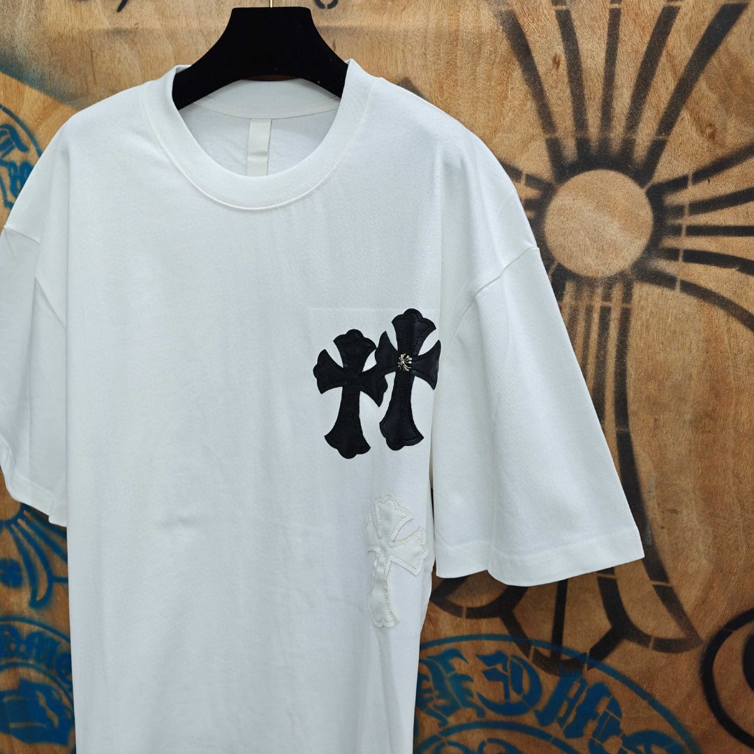 Chrome Hearts 克罗心 十字架绣花圆领短袖 T恤 白色 黑色 A0
