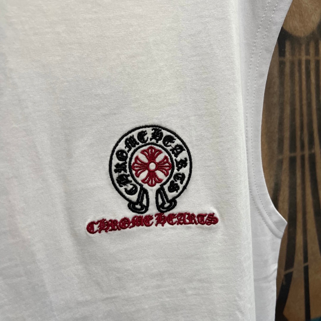 Chrome Hearts 克罗心 彩色马蹄十字架绣花圆领背心 短袖 T恤 白色 黑色 A0