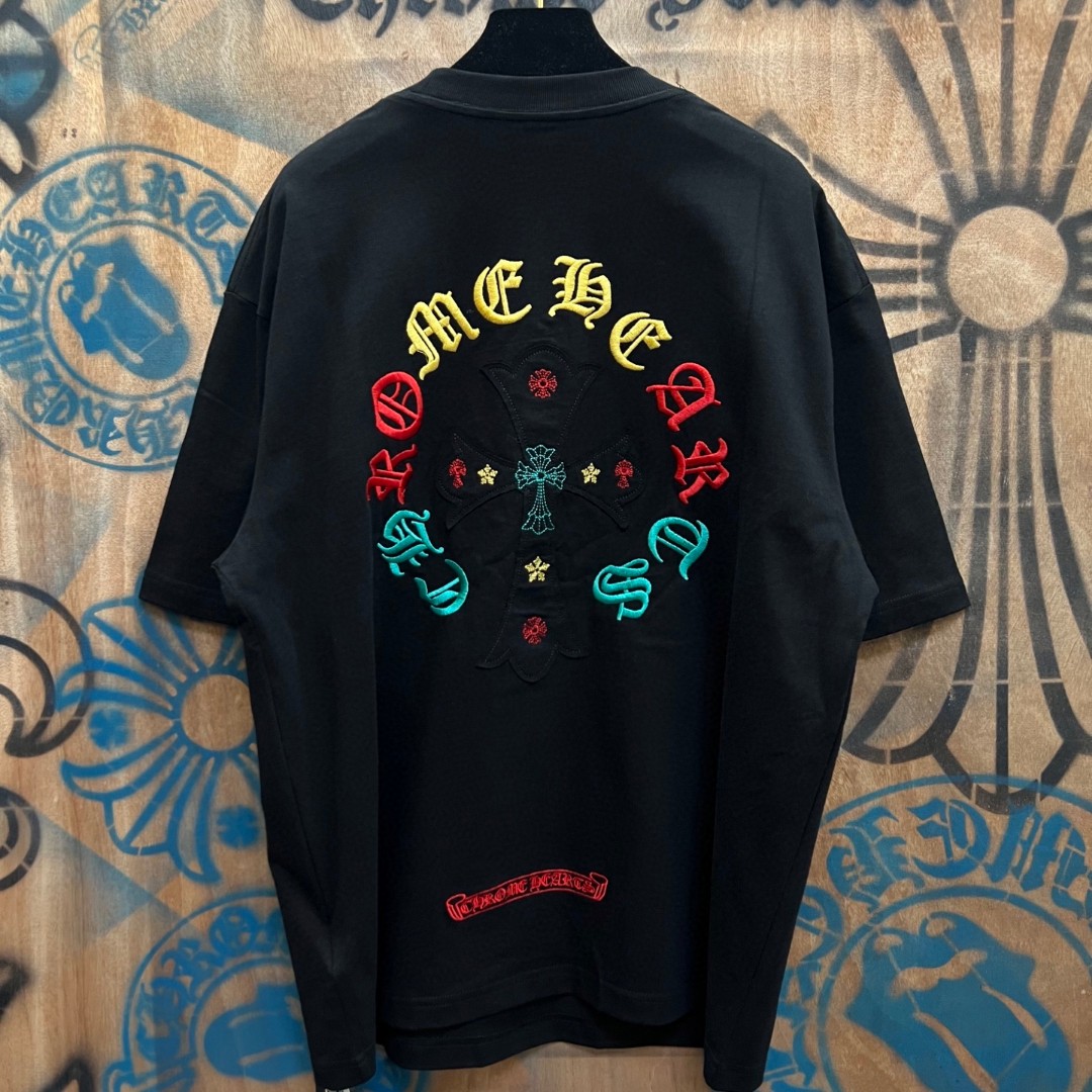 Chrome Hearts 克罗心 彩色十字架梵文绣花圆领短袖 T恤 黑色 A0