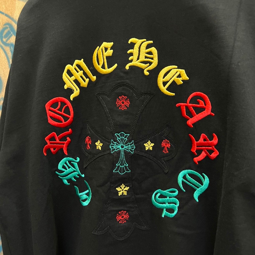 Chrome Hearts 克罗心 彩色十字架梵文绣花圆领短袖 T恤 黑色 A0