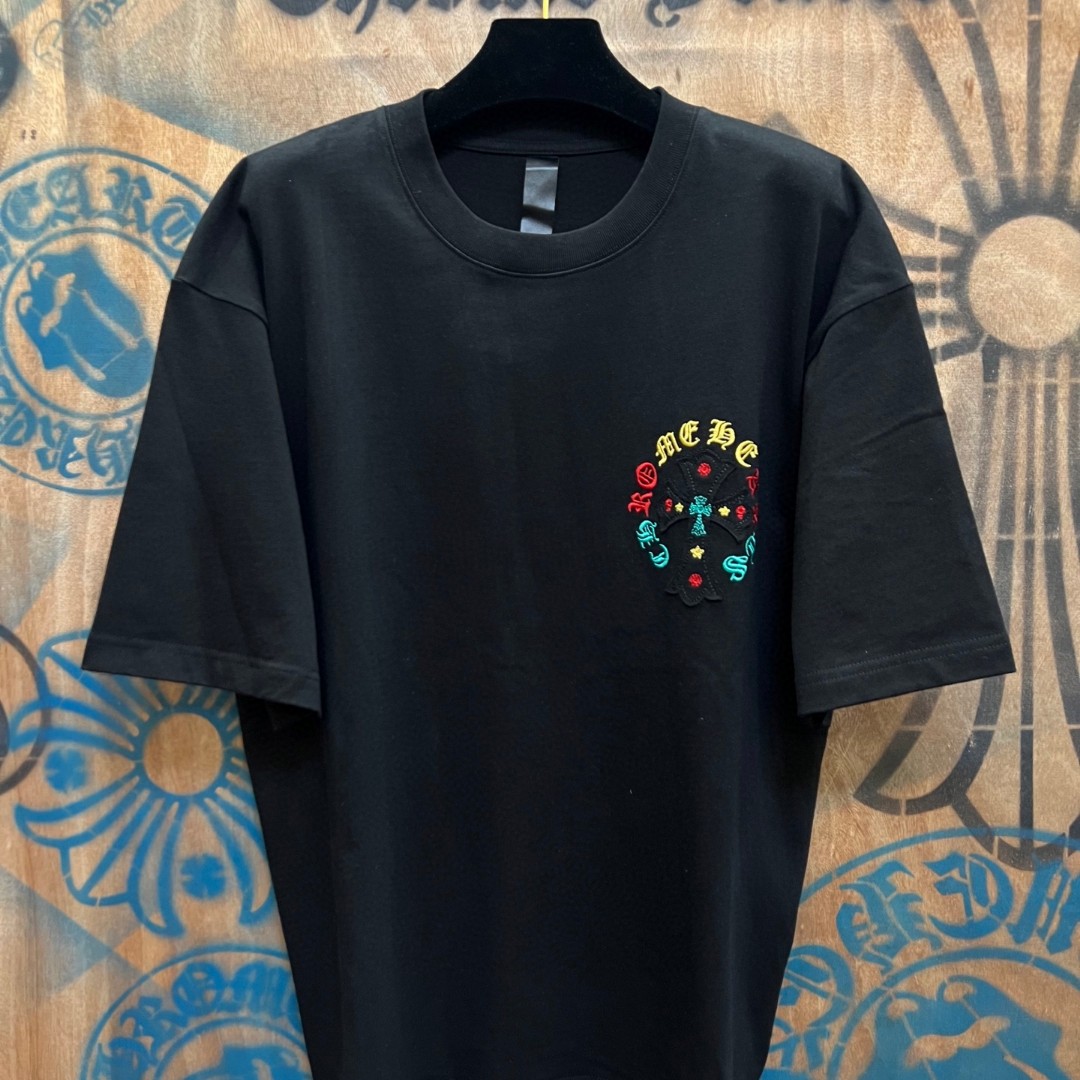 Chrome Hearts 克罗心 彩色十字架梵文绣花圆领短袖 T恤 黑色 A0