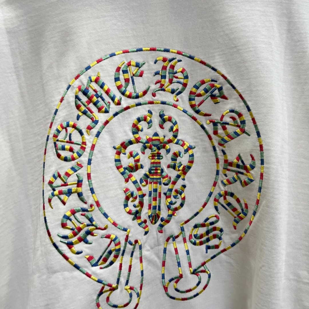 Chrome Hearts 克罗心 彩色马蹄宝剑绣花圆领短袖 T恤 白色 A0
