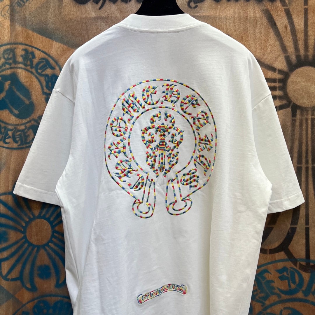 Chrome Hearts 克罗心 彩色马蹄宝剑绣花圆领短袖 T恤 白色 A0
