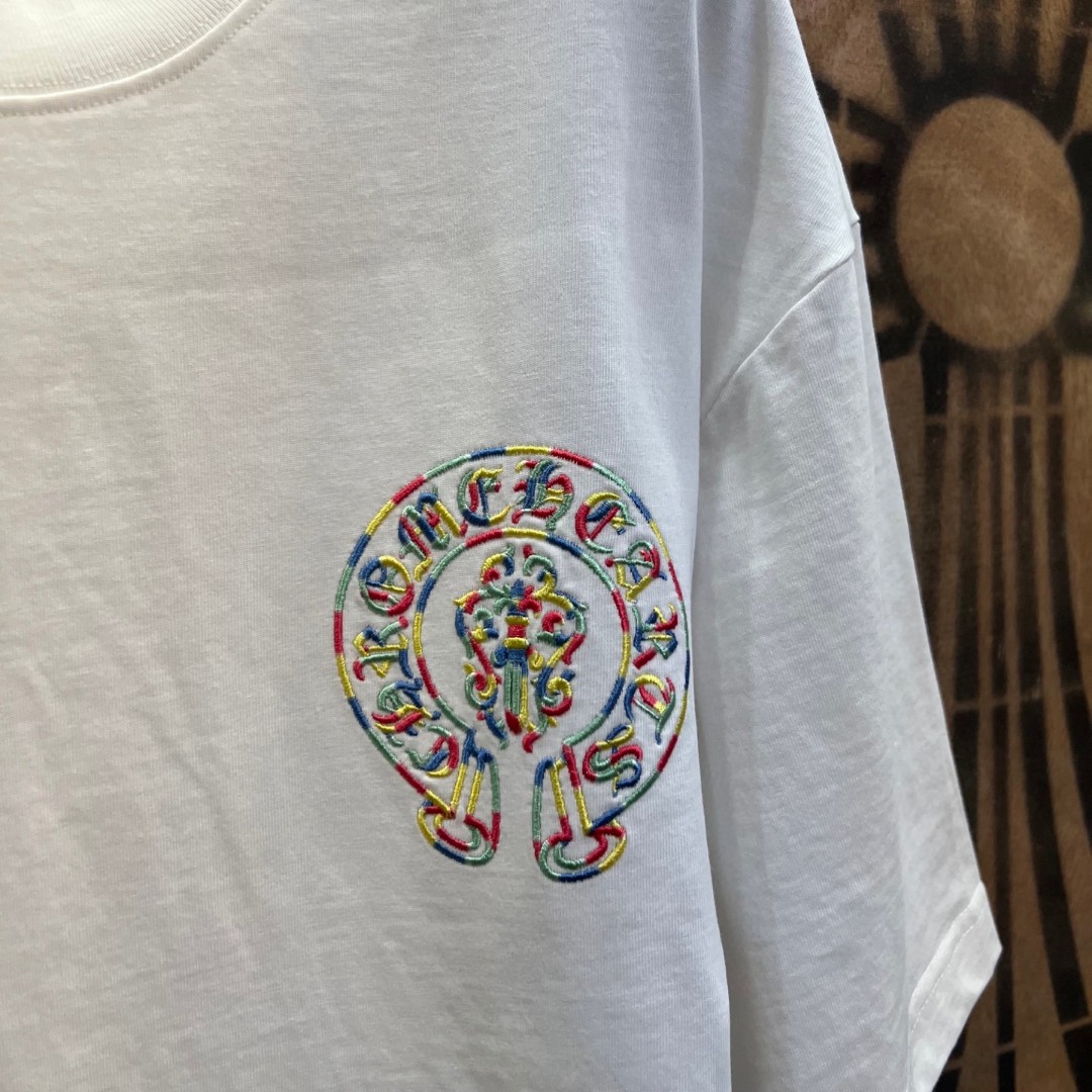 Chrome Hearts 克罗心 彩色马蹄宝剑绣花圆领短袖 T恤 白色 A0