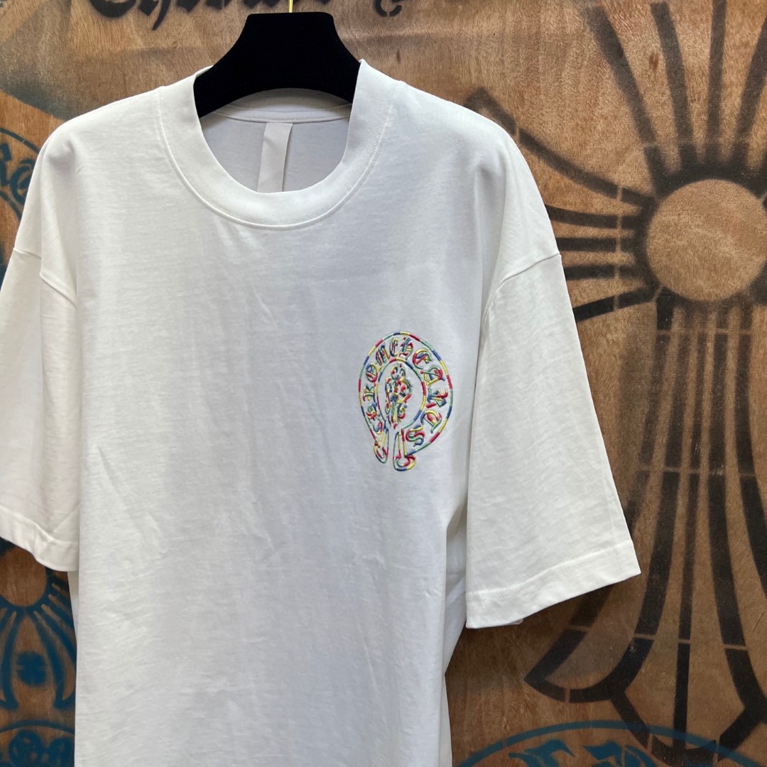 Chrome Hearts 克罗心 彩色马蹄宝剑绣花圆领短袖 T恤 白色 A0