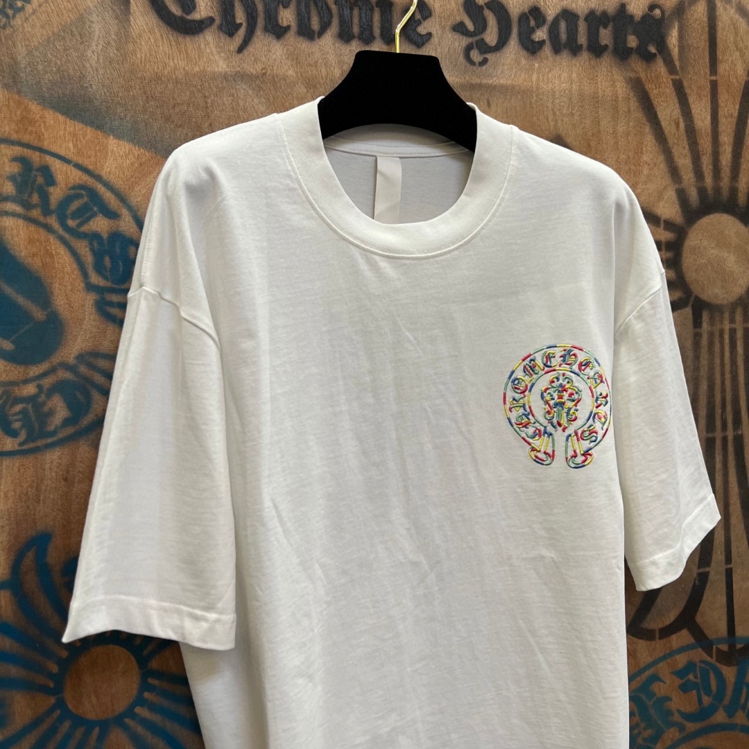 Chrome Hearts 克罗心 彩色马蹄宝剑绣花圆领短袖 T恤 白色 A0