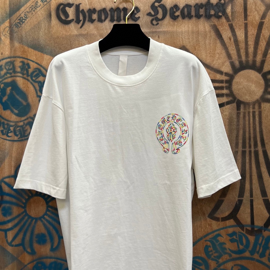Chrome Hearts 克罗心 彩色马蹄宝剑绣花圆领短袖 T恤 白色 A0