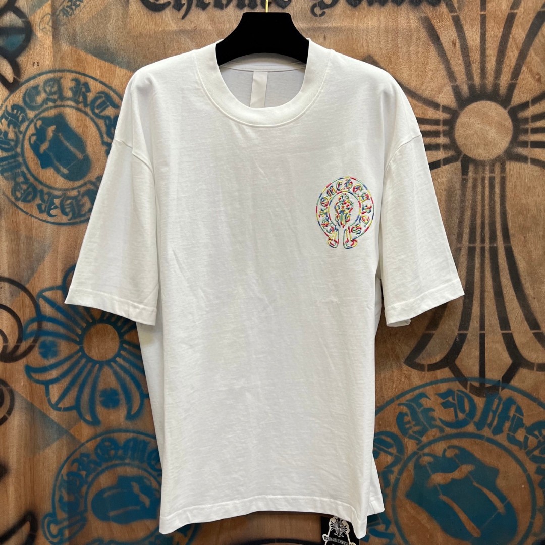 Chrome Hearts 克罗心 彩色马蹄宝剑绣花圆领短袖 T恤 白色 A0