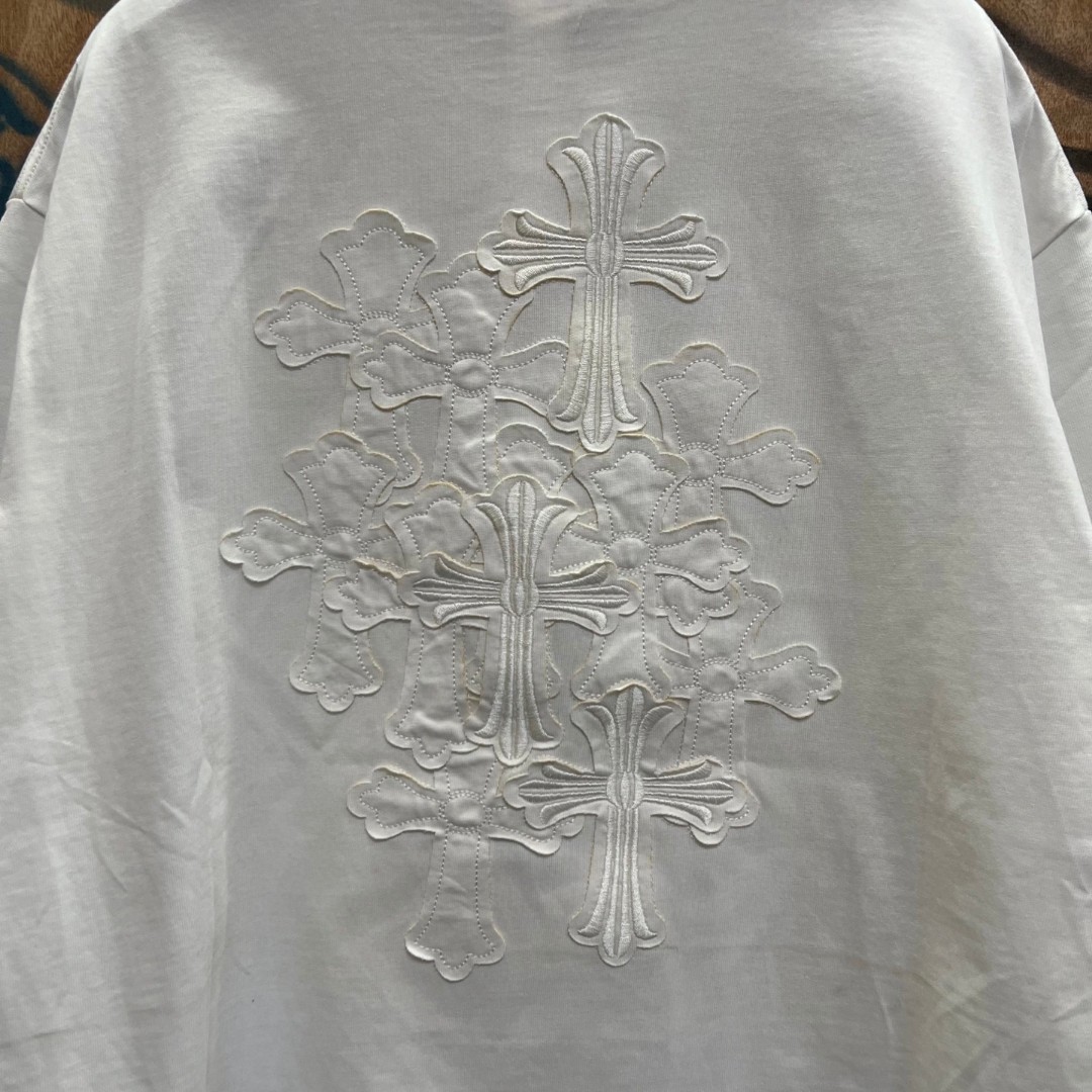 Chrome Hearts 克罗心 纯色十字架绣花圆领短袖 T恤 白色 A0