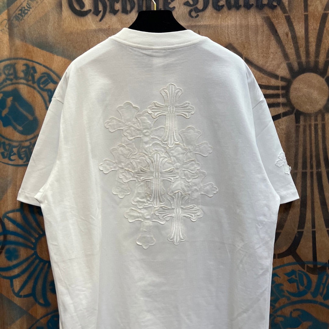 Chrome Hearts 克罗心 纯色十字架绣花圆领短袖 T恤 白色 A0