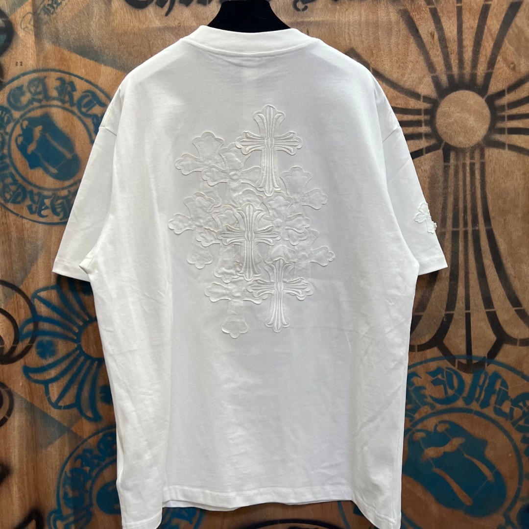 Chrome Hearts 克罗心 纯色十字架绣花圆领短袖 T恤 白色 A0
