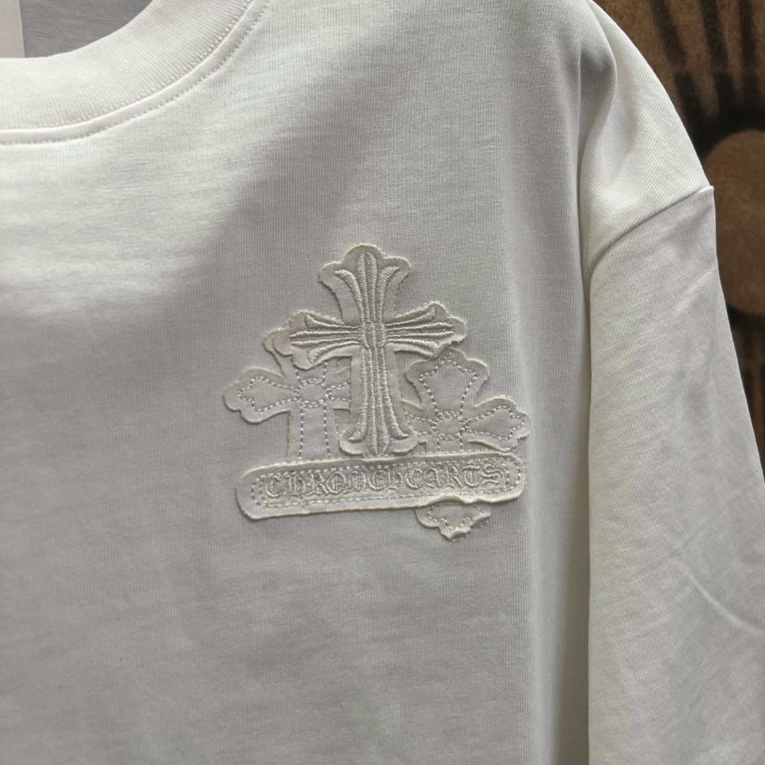 Chrome Hearts 克罗心 纯色十字架绣花圆领短袖 T恤 白色 A0