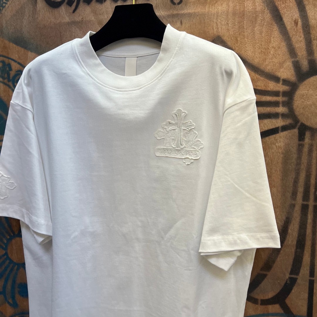 Chrome Hearts 克罗心 纯色十字架绣花圆领短袖 T恤 白色 A0