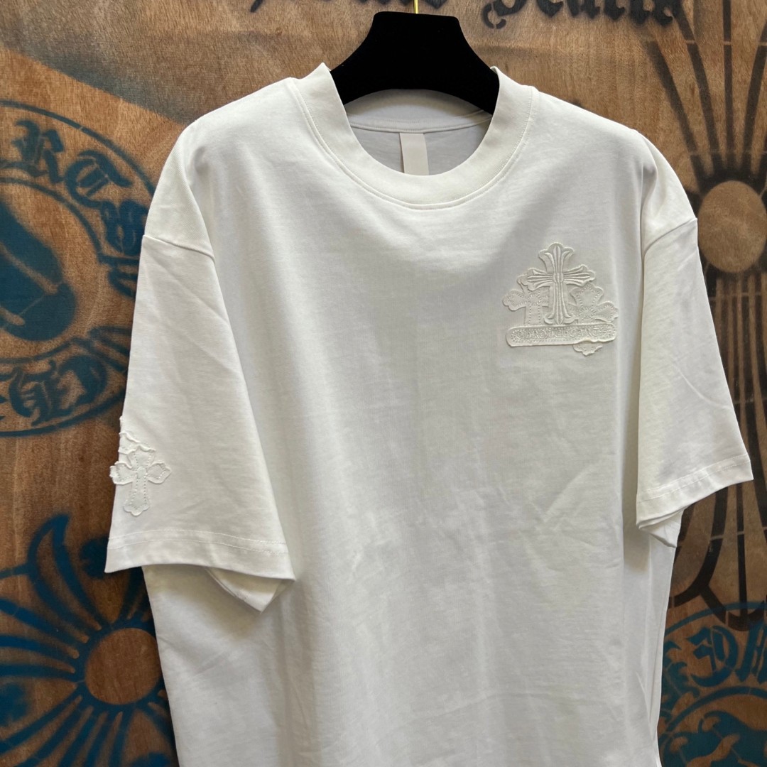 Chrome Hearts 克罗心 纯色十字架绣花圆领短袖 T恤 白色 A0