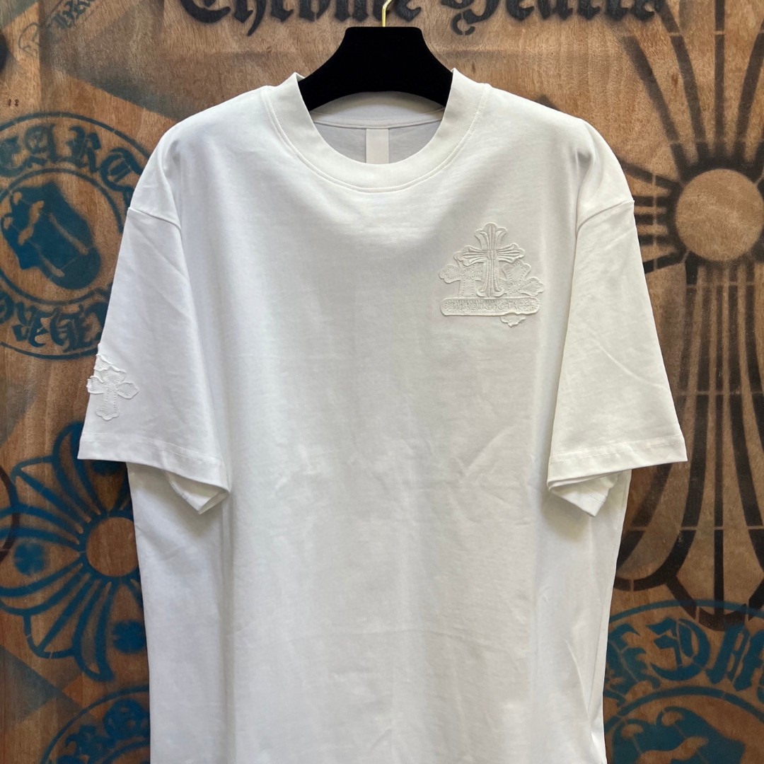 Chrome Hearts 克罗心 纯色十字架绣花圆领短袖 T恤 白色 A0
