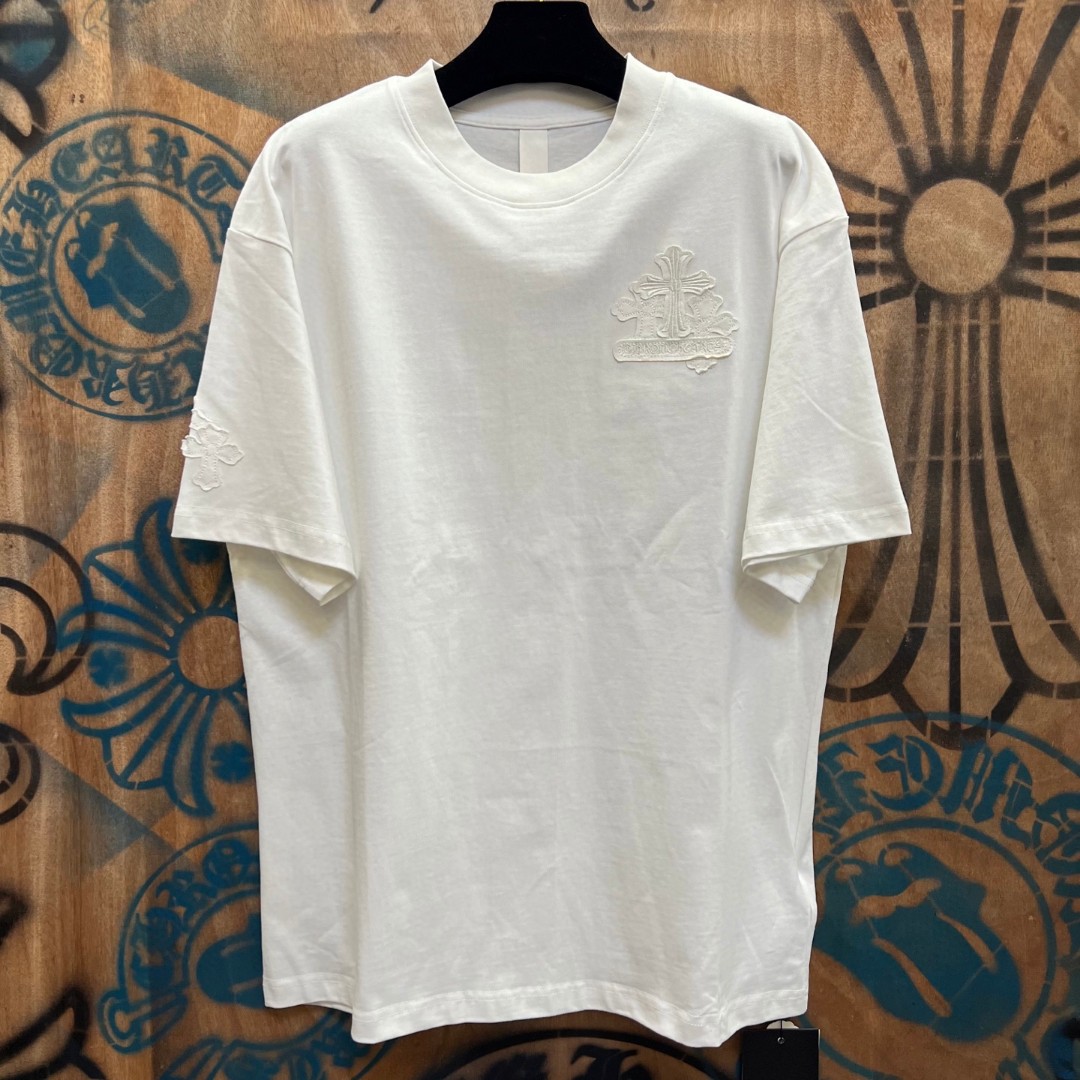 Chrome Hearts 克罗心 纯色十字架绣花圆领短袖 T恤 白色 A0