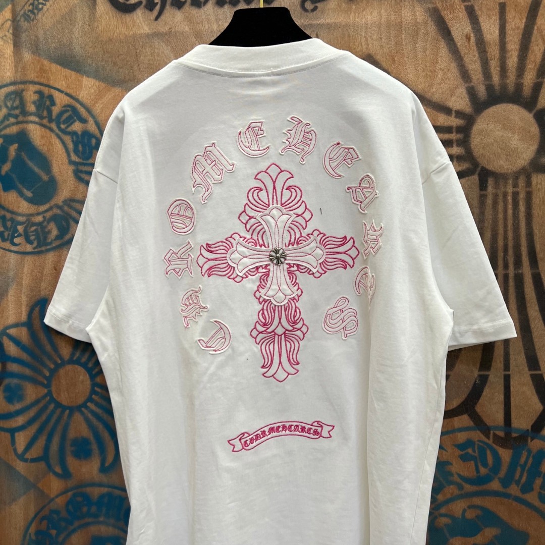 Chrome Hearts 克罗心 十字架绣花圆领短袖 T恤 白色 黑色 A0