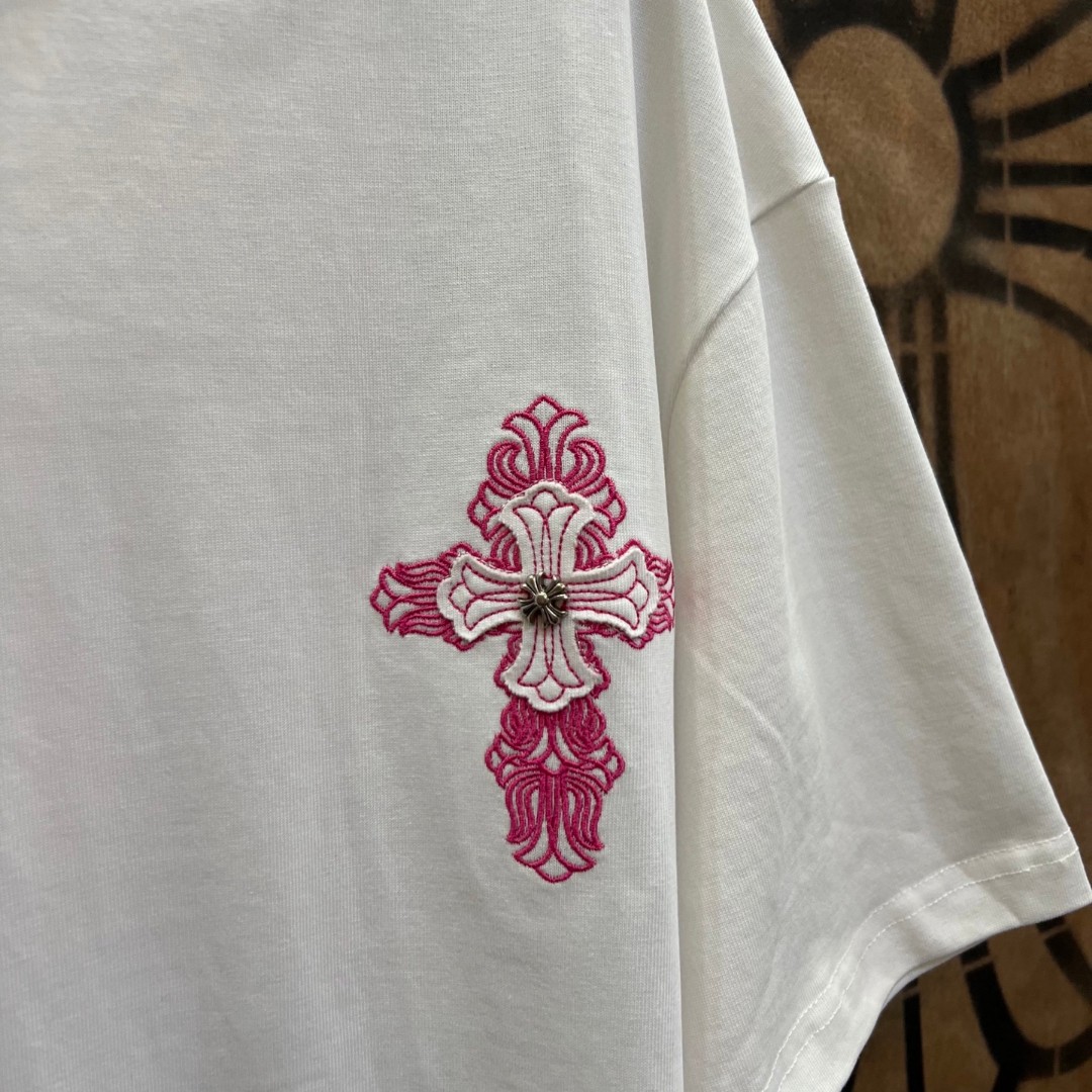 Chrome Hearts 克罗心 十字架绣花圆领短袖 T恤 白色 黑色 A0