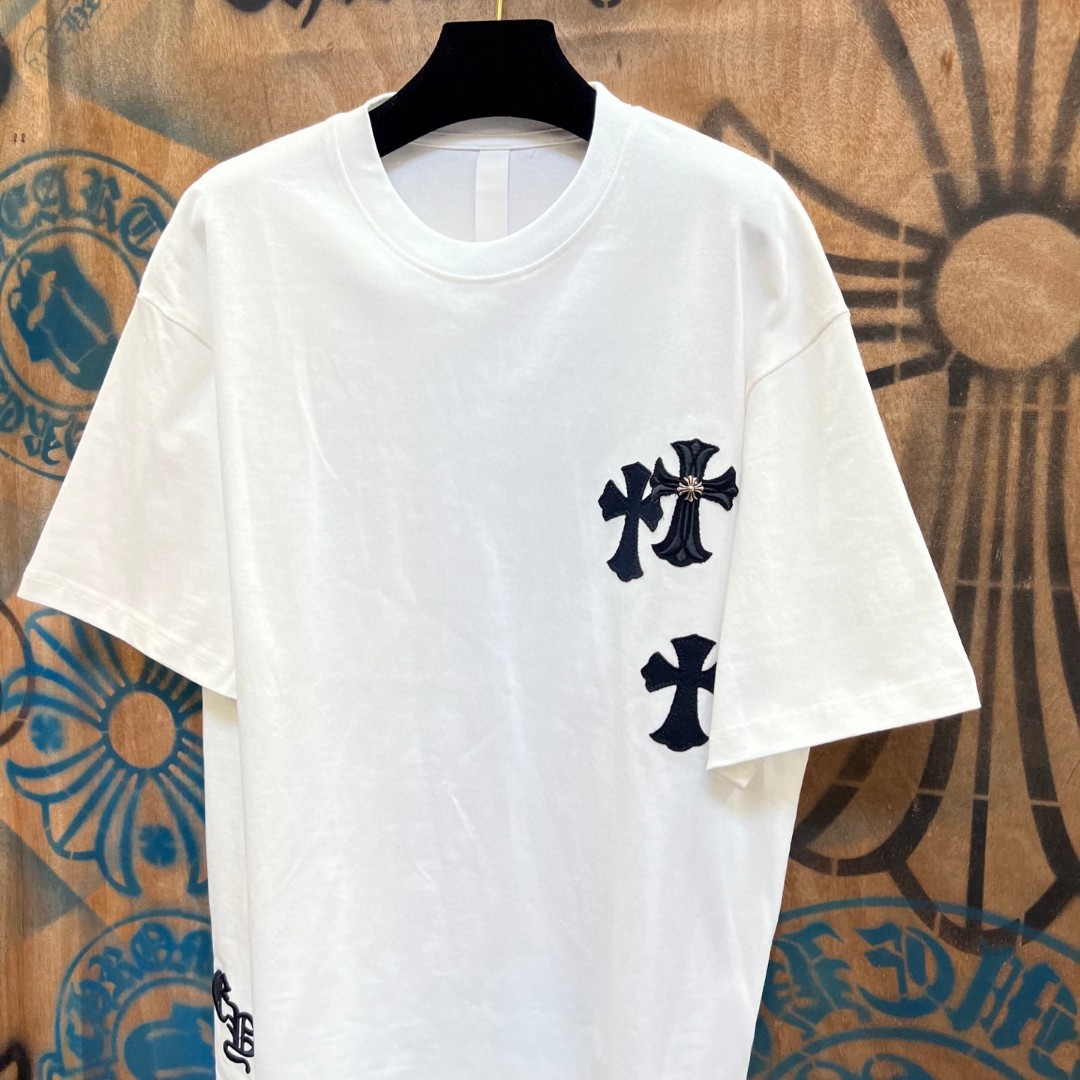 Chrome Hearts 克罗心 十字架绣花圆领短袖 T恤 白色 黑色 A0