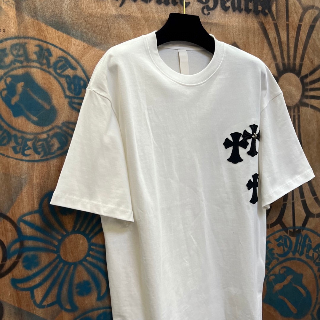 Chrome Hearts 克罗心 十字架绣花圆领短袖 T恤 白色 黑色 A0