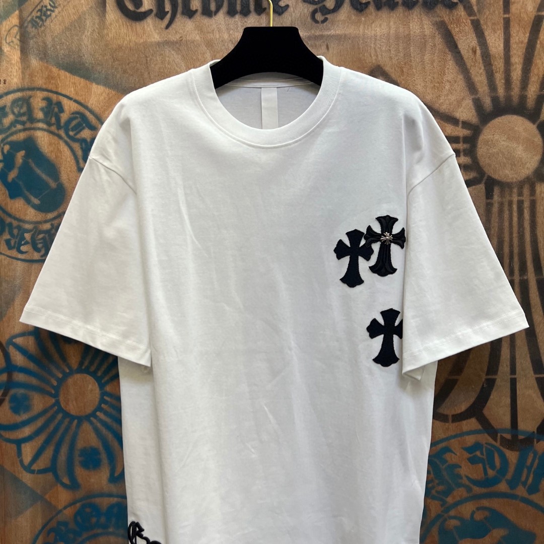 Chrome Hearts 克罗心 十字架绣花圆领短袖 T恤 白色 黑色 A0