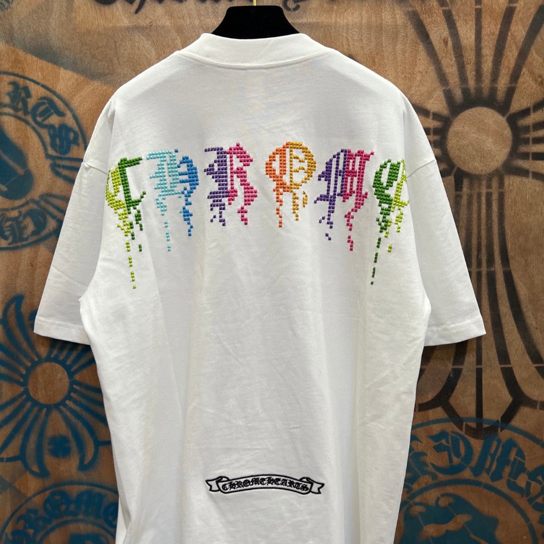 Chrome Hearts 克罗心 彩色绣花圆领短袖 T恤 白色 黑色 A0