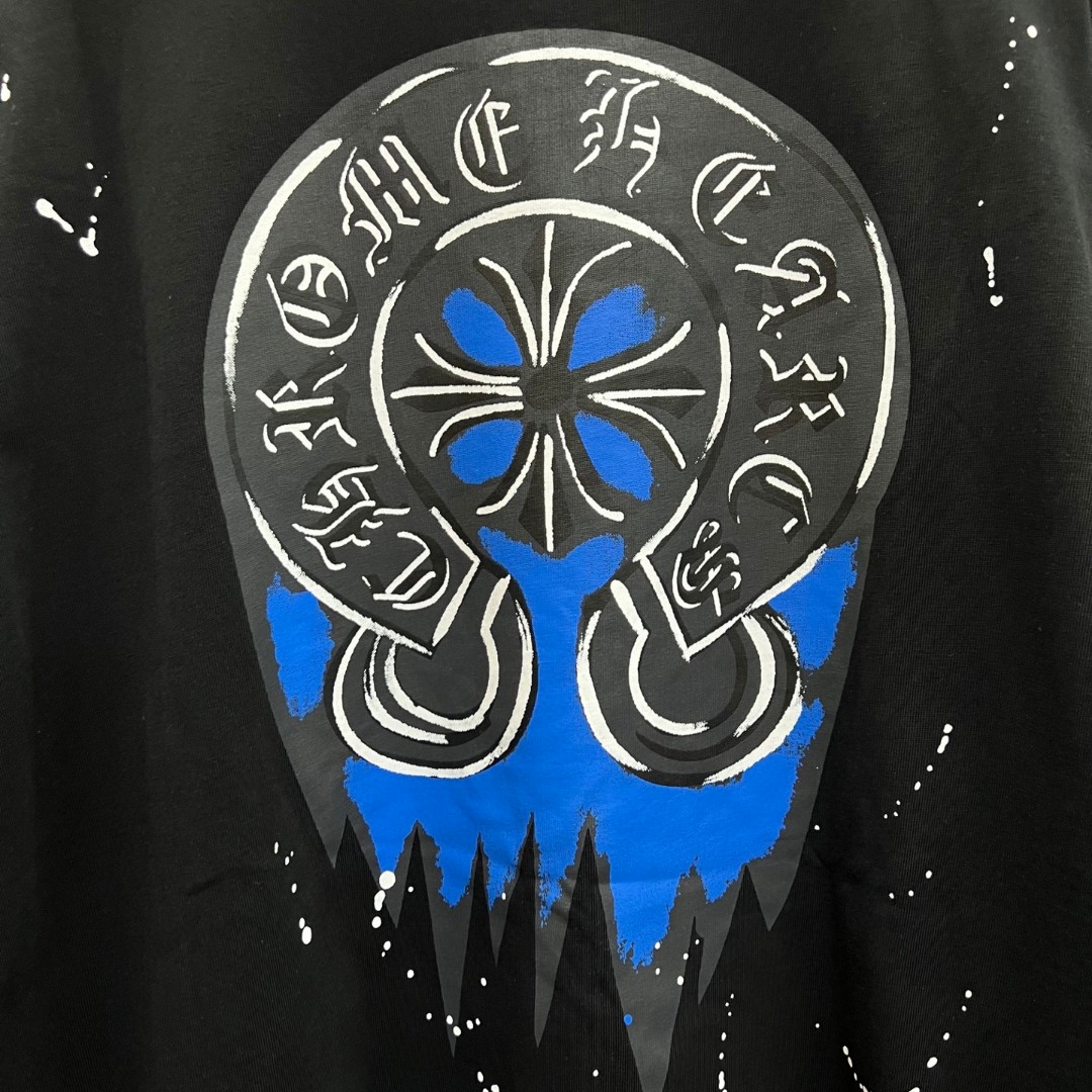 Chrome Hearts 克罗心 蓝色马蹄印花圆领短袖 T恤 白色 黑色 A0