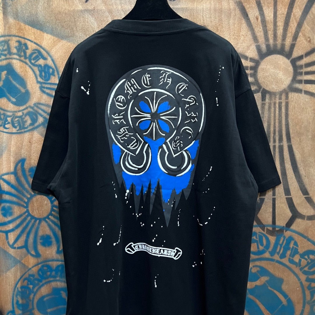 Chrome Hearts 克罗心 蓝色马蹄印花圆领短袖 T恤 白色 黑色 A0
