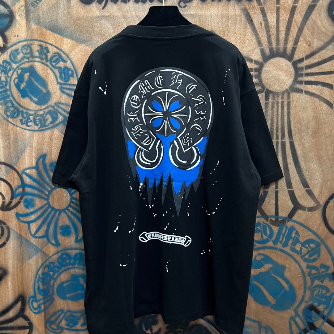 Chrome Hearts 克罗心 蓝色马蹄印花圆领短袖 T恤 白色 黑色 A0