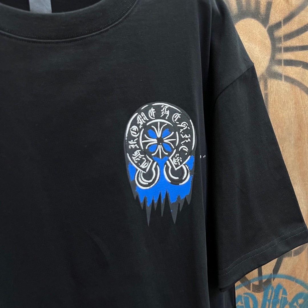 Chrome Hearts 克罗心 蓝色马蹄印花圆领短袖 T恤 白色 黑色 A0