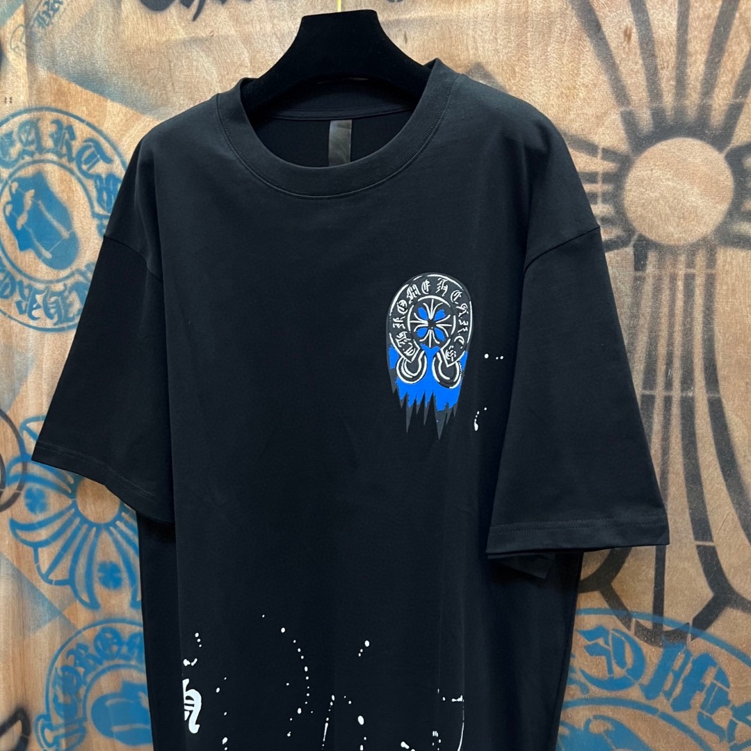 Chrome Hearts 克罗心 蓝色马蹄印花圆领短袖 T恤 白色 黑色 A0