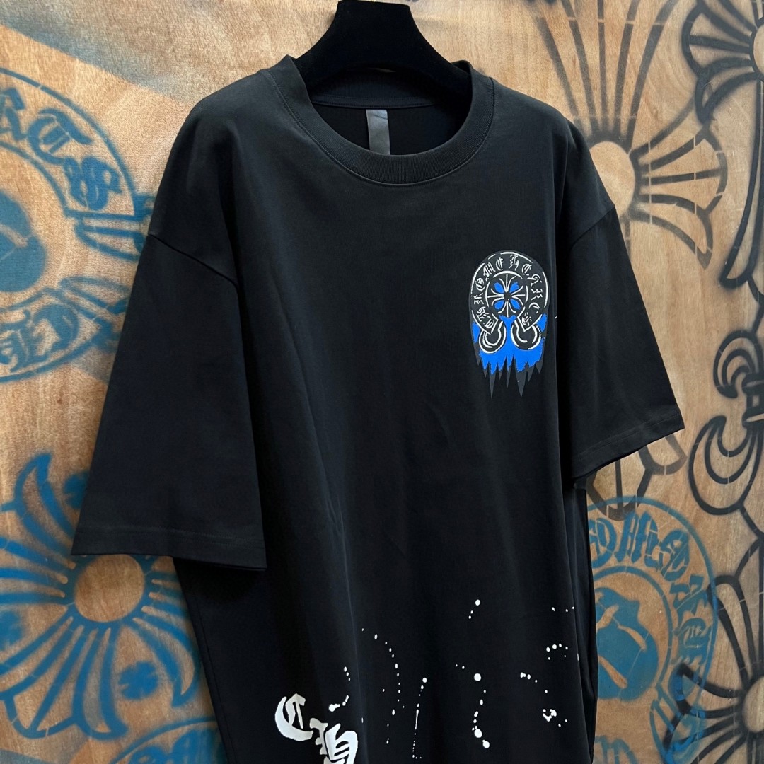 Chrome Hearts 克罗心 蓝色马蹄印花圆领短袖 T恤 白色 黑色 A0