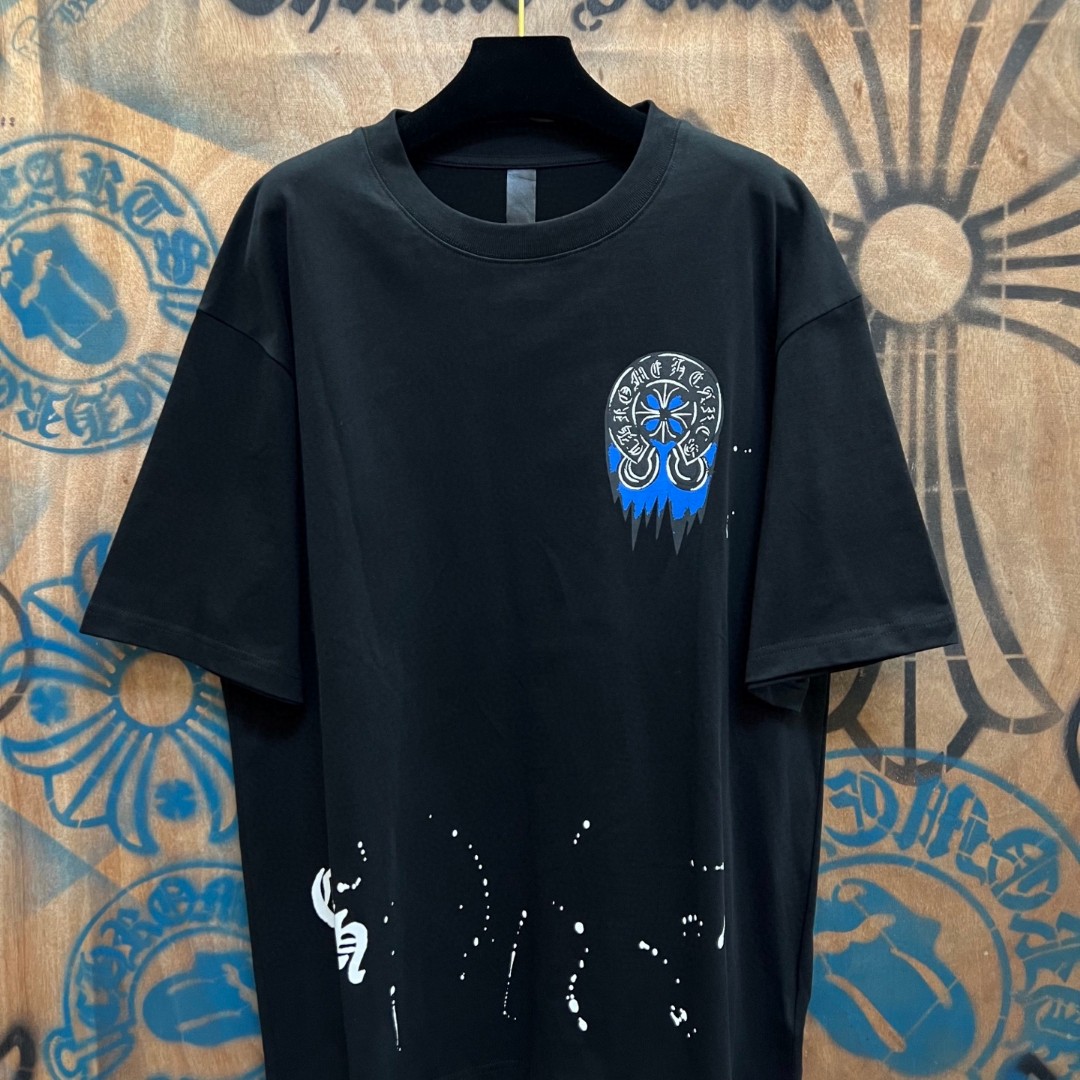 Chrome Hearts 克罗心 蓝色马蹄印花圆领短袖 T恤 白色 黑色 A0