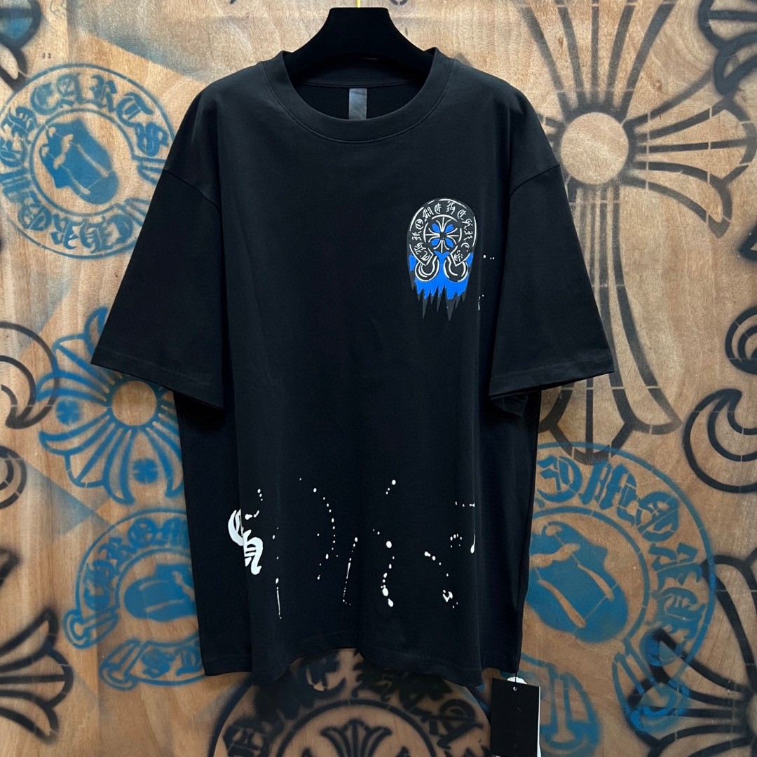 Chrome Hearts 克罗心 蓝色马蹄印花圆领短袖 T恤 白色 黑色 A0