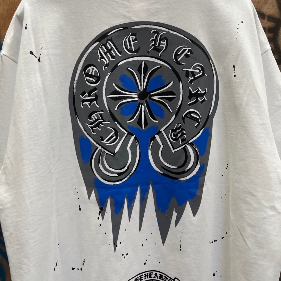 Chrome Hearts 克罗心 蓝色马蹄印花圆领短袖 T恤 白色 黑色 A0
