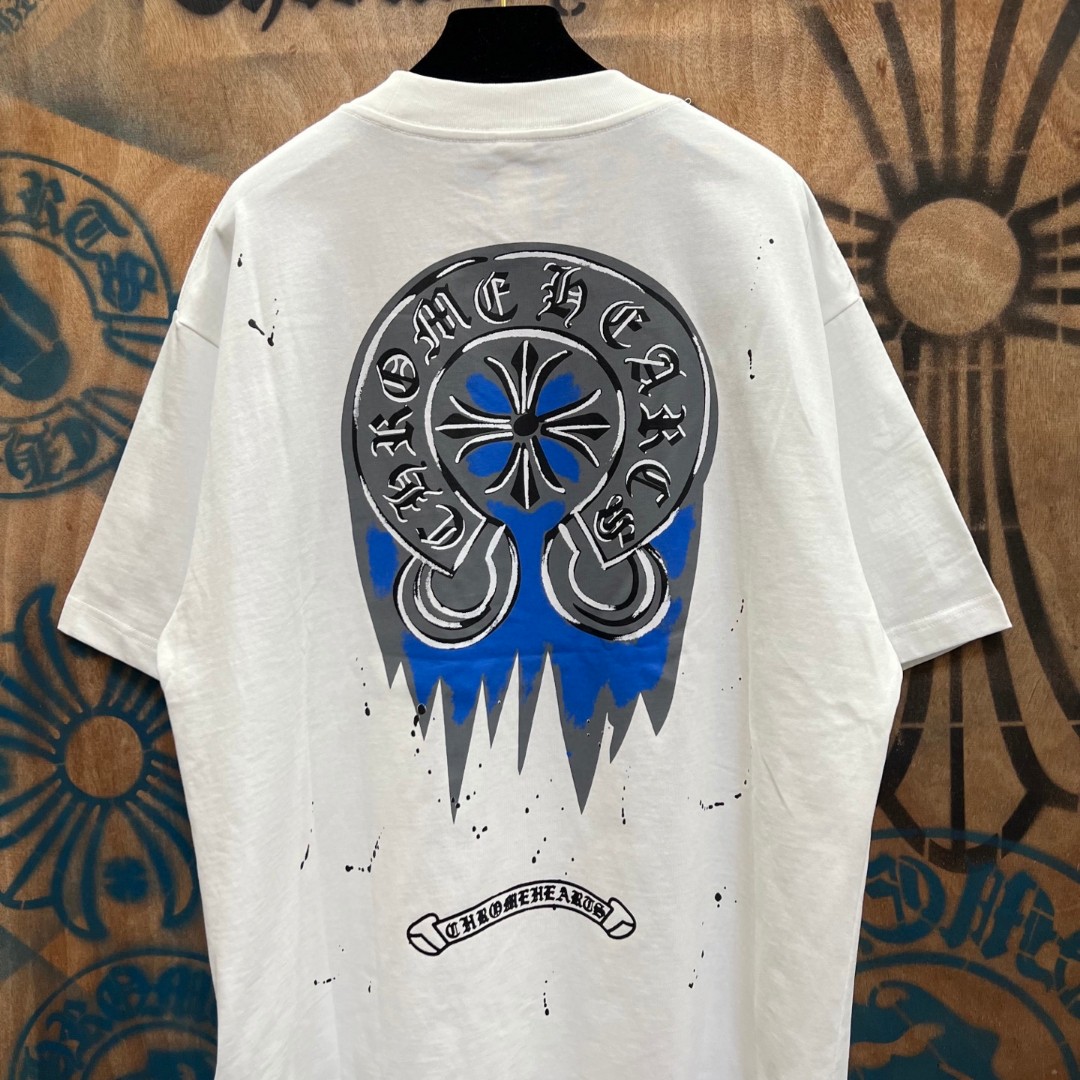 Chrome Hearts 克罗心 蓝色马蹄印花圆领短袖 T恤 白色 黑色 A0