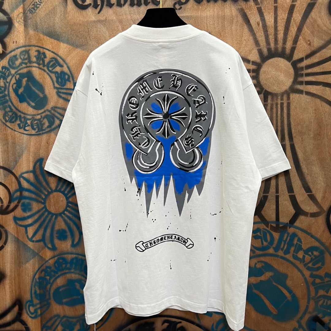 Chrome Hearts 克罗心 蓝色马蹄印花圆领短袖 T恤 白色 黑色 A0