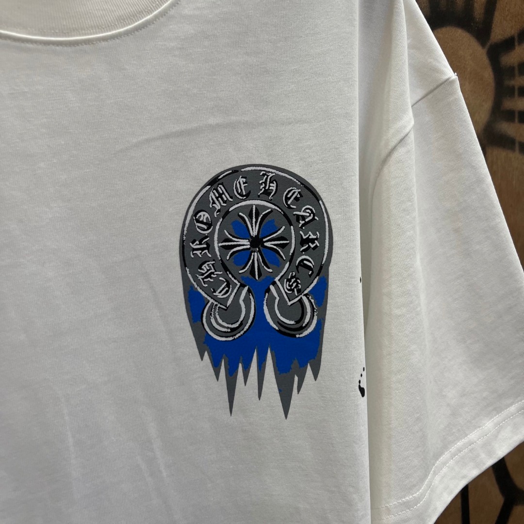 Chrome Hearts 克罗心 蓝色马蹄印花圆领短袖 T恤 白色 黑色 A0