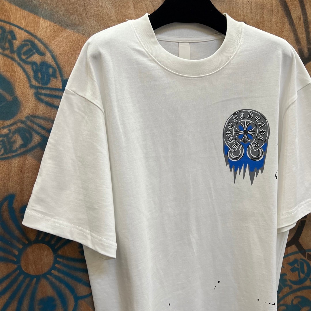 Chrome Hearts 克罗心 蓝色马蹄印花圆领短袖 T恤 白色 黑色 A0