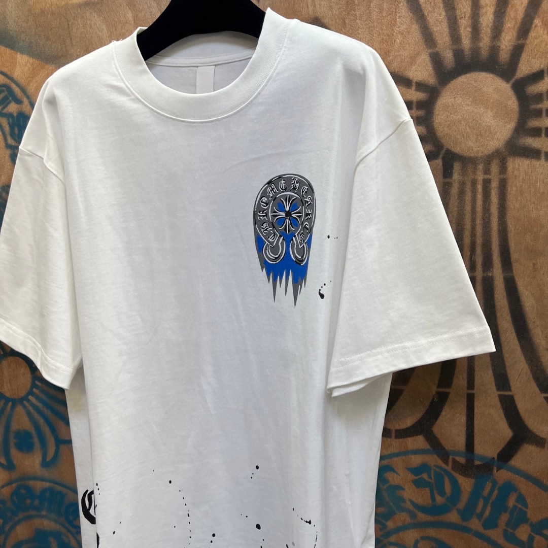 Chrome Hearts 克罗心 蓝色马蹄印花圆领短袖 T恤 白色 黑色 A0