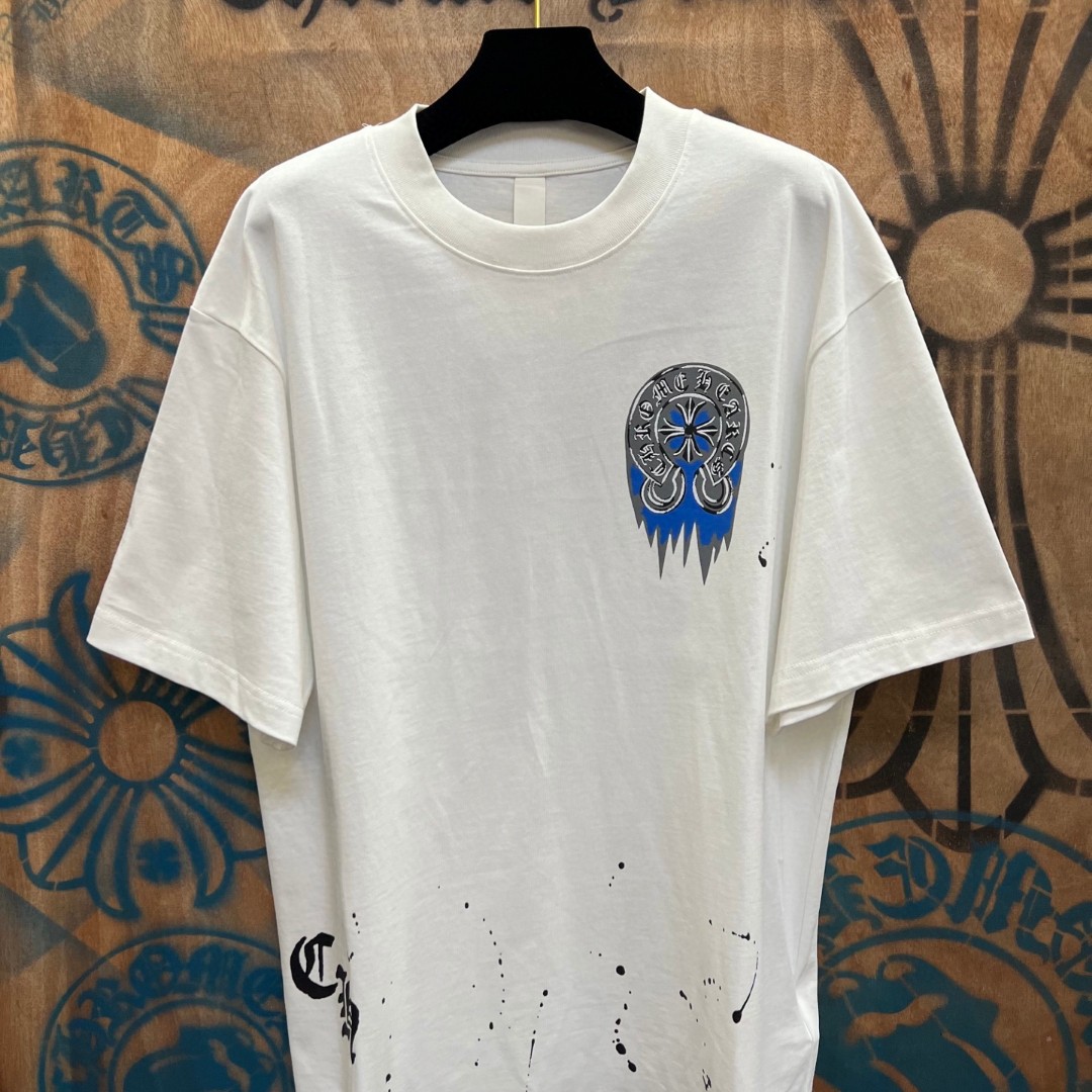 Chrome Hearts 克罗心 蓝色马蹄印花圆领短袖 T恤 白色 黑色 A0